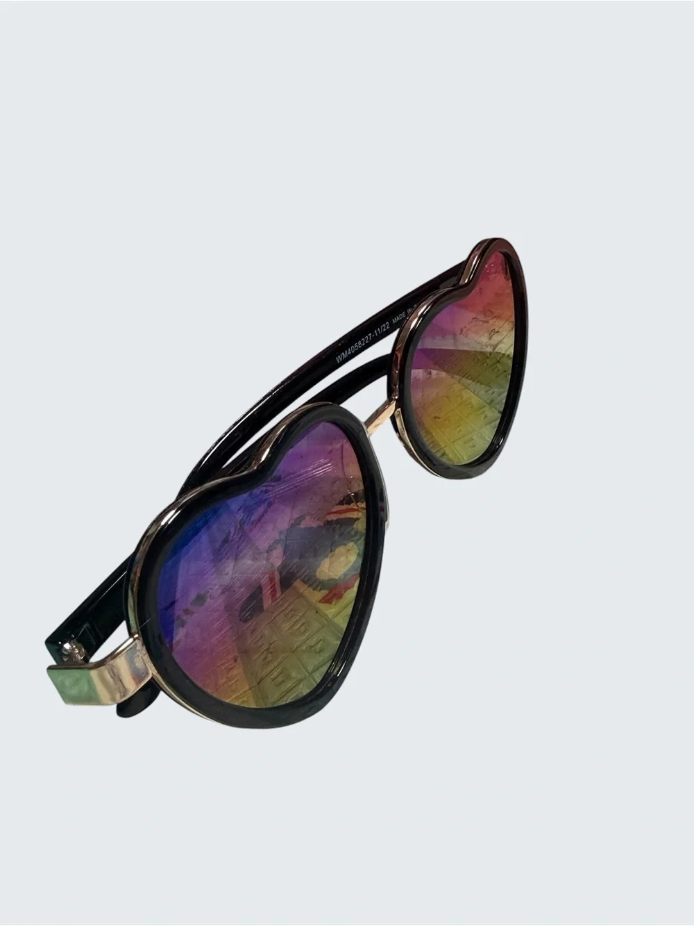 KIDS Heart-Shaped Mirrored Sunglasses - Black Frame, Rainbow Lenses